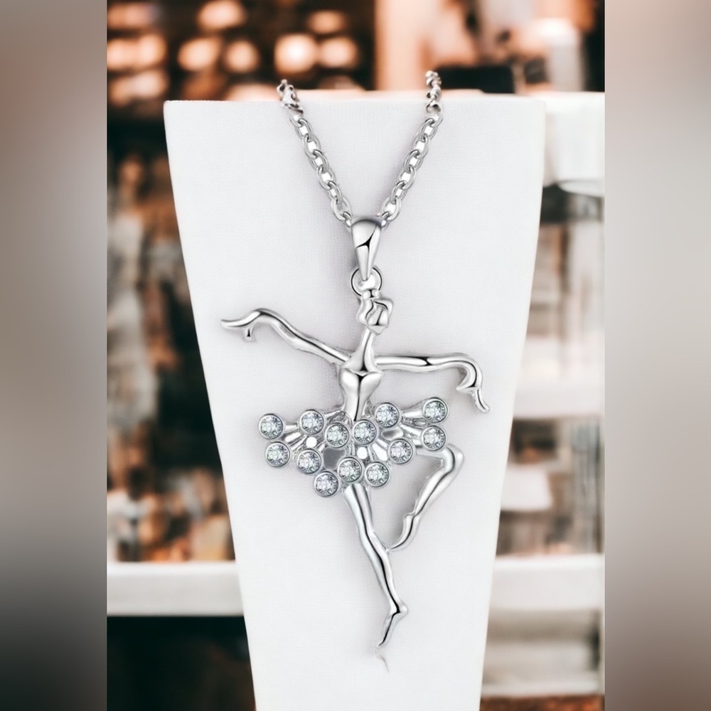 Ballerina Necklace Contemporary Ballet Artsy Sparkling Rhinestone Tutu - Picture 10 of 11